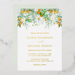 Invitation En Aluminium Aquarelle Orchidées blanches et Mariage Kumquats