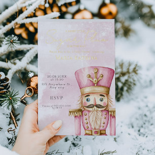 Invitation En Aluminium aquarelle Pink Nutcracker Baby shower Noël