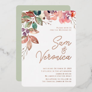Invitation En Aluminium Aquarelle romantique Blush Mauve Rose Gold Foil