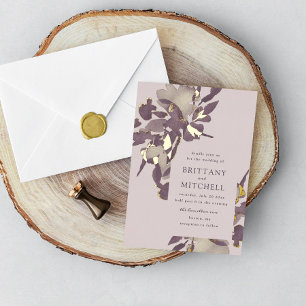 Invitation En Aluminium Aquarelle romantique Floral Mauve Or