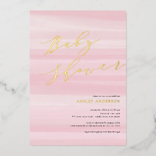 Invitation En Aluminium Aquarelle rose Baby shower à bande