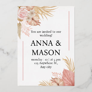 Invitation En Aluminium Aquarelle rose beige Boho Mariage floral tropical
