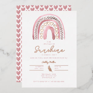 Invitation En Aluminium Aquarelle rose Boho Rainbow Baby shower Rose or