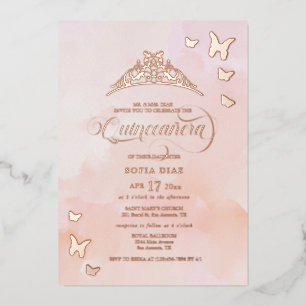 Invitation En Aluminium Aquarelle rose pâle Quinceañera
