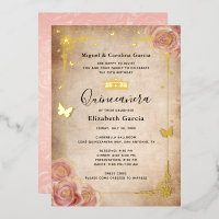 Aquarelle rose pâle Rose or Quinceañera