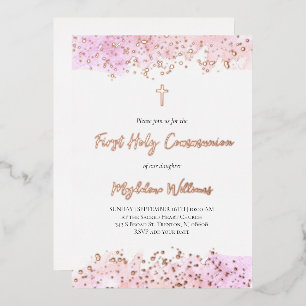 Invitation En Aluminium aquarelle rose Première sainte communion