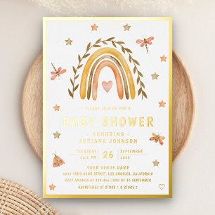 Invitation En Aluminium Aquarelle rustique Earthy Rainbow Baby shower Or