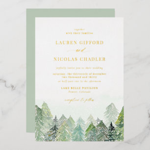 Invitation En Aluminium Aquarelle Snowy Woodland Mariage d'hiver