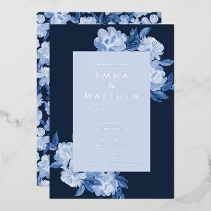 Invitation En Aluminium Aquarelle sophistiquée Fleurs Arrière - plan bleu