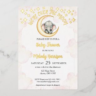 Invitation En Aluminium Aquarelle sur le Baby shower d'éléphant de la lune