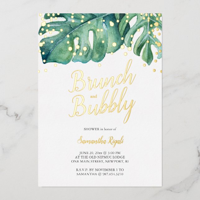 Invitation En Aluminium Aquarelle Tropical Green Douche (Recto)