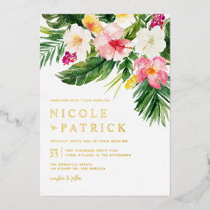 Invitation En Aluminium Aquarelle Verdure et fleurs Mariage tropical
