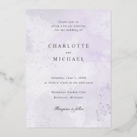 Aquarelle violette argent feuille mariage
