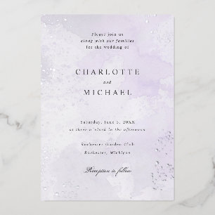 Invitation En Aluminium Aquarelle violette argent feuille mariage