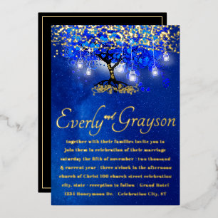 Invitation En Aluminium Arbre à feuilles de cœur bleu Or Mariage