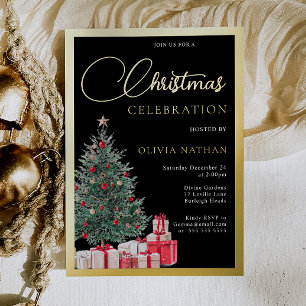 Invitation En Aluminium Arbre de fête noir fête de Noël de bureau en or
