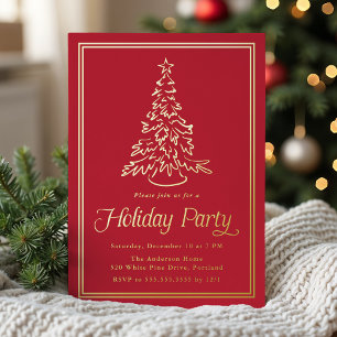 Invitation En Aluminium Arbre de Noël à bordure rouge classique pour fête 