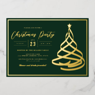 Invitation En Aluminium Arbre de Noël élégant vert doré Fête de Noël