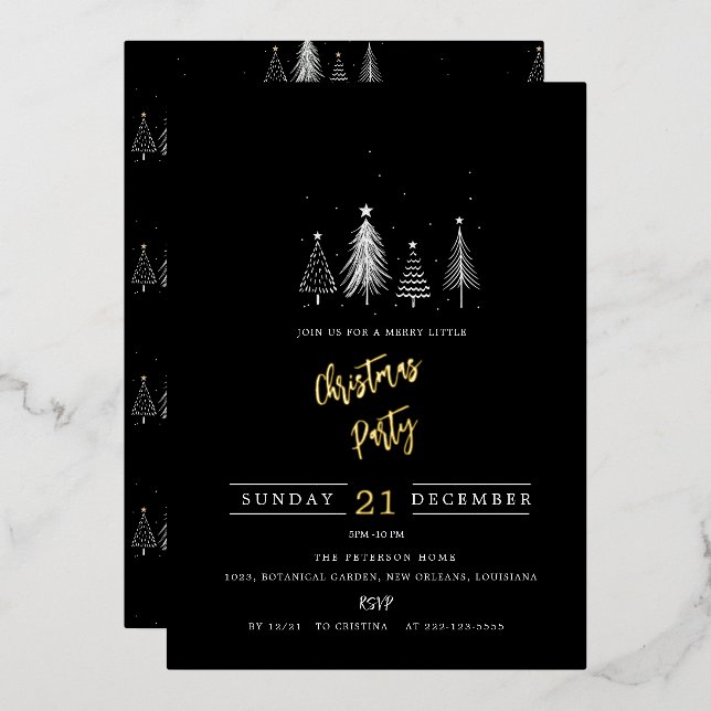 Invitation En Aluminium Arbre de pin de Noël simple | Black Christmas Part (Recto/Verso)