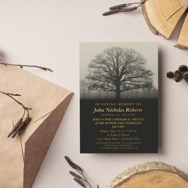 Invitation En Aluminium Arbre Silhouette Memorial Service Gold (Créateur téléchargé)