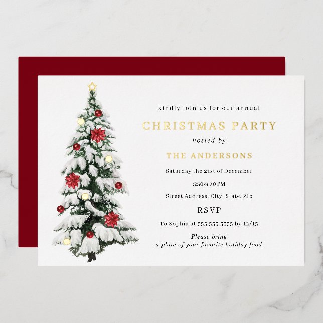 Invitation En Aluminium Arbre traditionnel Arbre de Noël Gold (Recto/Verso)