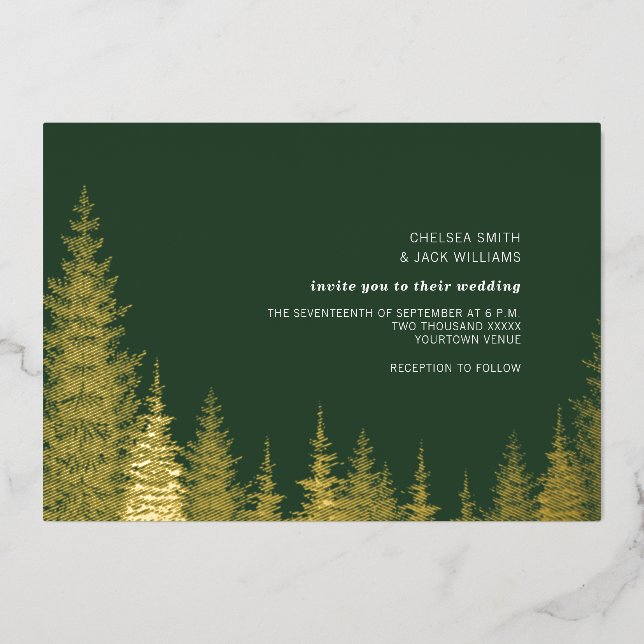 Invitation En Aluminium Arbres à feuillage persistant Golden Rustic Mariag (Recto)