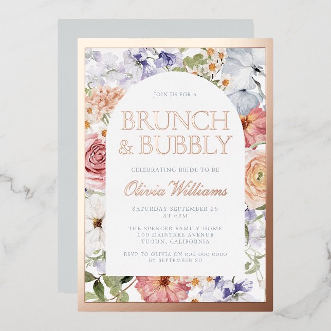 Invitation En Aluminium Arc Botanique Brunch & Fête des mariées Bubbly (Recto/Verso)
