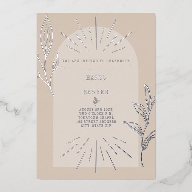 Invitation En Aluminium Arc d'art en ligne Tan botanique (Recto)