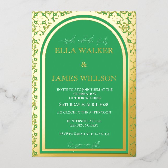 Invitation En Aluminium Arc d'or Regal SeaGreen (solide) (Recto)
