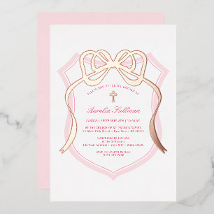 Invitation En Aluminium Arc en or rose Couronne rose pastel Baptême