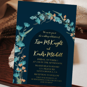 Invitation En Aluminium Arc floral aquarelle bleu marine foncé 