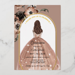 Invitation En Aluminium Arc Floral rose et or Quinceañera Real