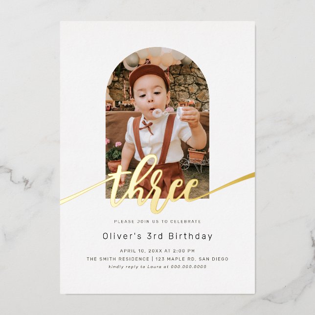 Invitation En Aluminium Arc minimal moderne photo 3e anniversaire (Recto)