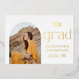 Invitation En Aluminium Arc minimaliste Photo Graduation Party Gold