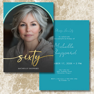 Invitation En Aluminium Arc minimaliste Turquoise moderne Soixantième anni