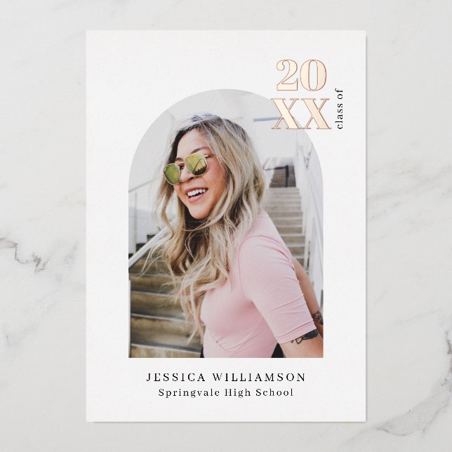 Invitation En Aluminium Arc rose moderne - Photo Grad Rose or réel (Recto)