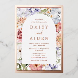 Invitation En Aluminium Arc végétal Mariage Rose or 