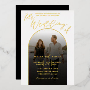 Invitation En Aluminium Arch moderne Gold Foil Script & Mariage photo
