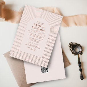 Invitation En Aluminium Arche de mariage Bohème Terracotta Blush & Code QR