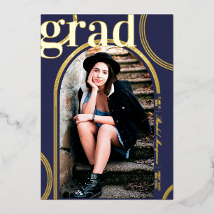 Invitation En Aluminium Arche géométrique Cercle Bleu Vrai Or