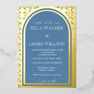 Invitation En Aluminium Arche Royale Blanche et Bleu Poussiéreux (Uni)