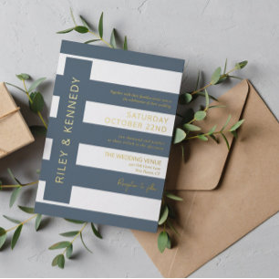 Invitation En Aluminium Ardoise Bleu moderne Grandes Typographie Mariage O