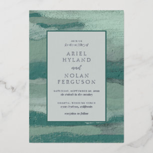 Invitation En Aluminium Ariel Turquoise Vert Abstrait Côtier moderne Maria