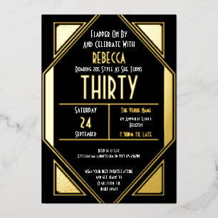 Invitation En Aluminium Art Déco 30e anniversaire Black Gold Real