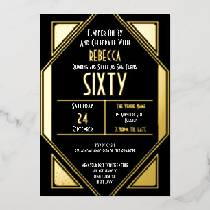 Invitation En Aluminium Art Déco 60e Anniversaire Noir Or Réel