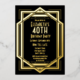 Invitation En Aluminium Art déco des années 20   Gold 40th Birthday In