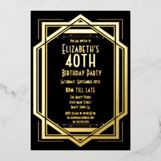 Invitation En Aluminium Art déco des années 20 | Gold 40th Birthday In