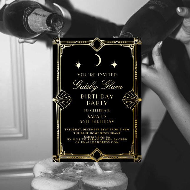 Invitation En Aluminium Art Déco élégant Black Gold 20s Classic Anniversai (Créateur téléchargé)