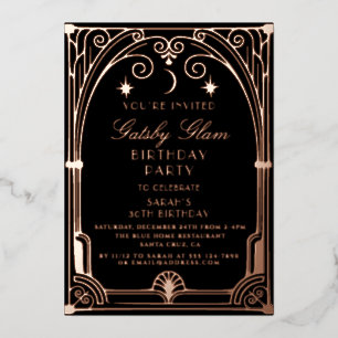 Invitation En Aluminium Art Déco Élégant Noir Or Années 20 Anniversaire Cl