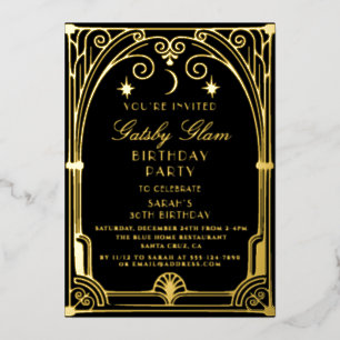 Invitation En Aluminium Art Déco Élégant Noir Or Années 20 Anniversaire Cl
